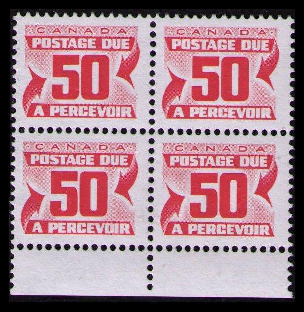 CANADA 1977 50c #J40 RED VF MNH POSTAGE DUE BLOCK OF 4 CAT $5. SEE SCAN