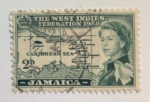 Jamaica 1958 Scott 175 used - 2p, Queen Elizabeth II & West Indies Federation