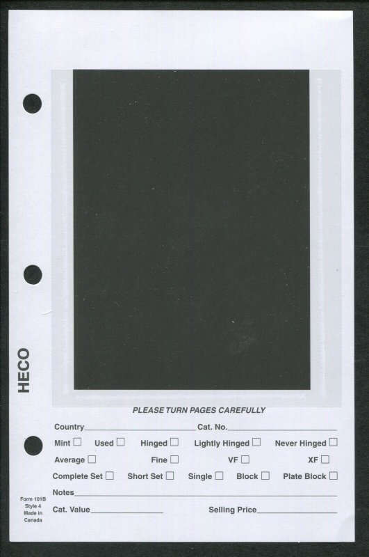 Pack of 100 HECO Dealer Stock Card Pages #4 for 3-Ring Mini Binder 5.5 x 8.5