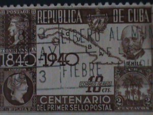 CUBA-1940-SC#C32 CENTENARY OF 1ST POSTAGE STAMPS-USED VF-84 YEARS OLD STAMP