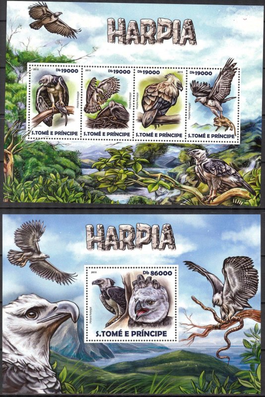 Sao Tome and Principe 2015 Birds Harpy sheet + S/S MNH