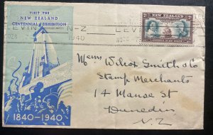 1940 Levin New Zealand Centennial Exhibition First Day Cover FDC To Dunedin