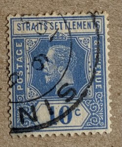 Straits Settlements 1921 KGV 10c ultra, used. Scott 190, CV $4.25. SG 230