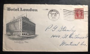 1939 London Canada Advertising Hotel cover To Montreal