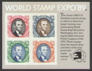 1989 World Stamps Expo 89 USA Sheet Of 4 90c Postage Stamps, Sc# 2433, MNH, OG