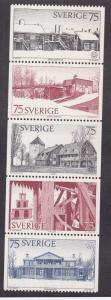 Sweden # 1124-1128, Architectural Heritage, Booklet Pane, NH, 1/2 Cat
