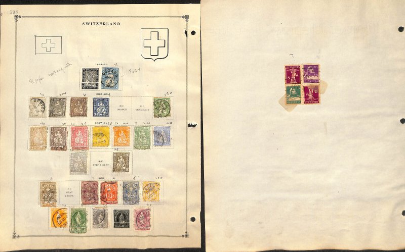 Sweden & Switzerland Stamp Collection on 12 Scott International Pages, 1854-1924