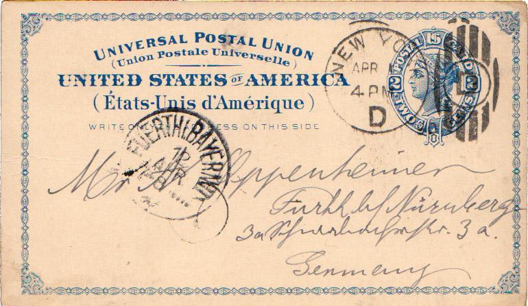 United States York York D 1890 D in duplex  1874-1947  2c Blue Liberty Postal...