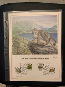 Great Britain Europa 1986 endangered species FDC panel big size, plastic holder 