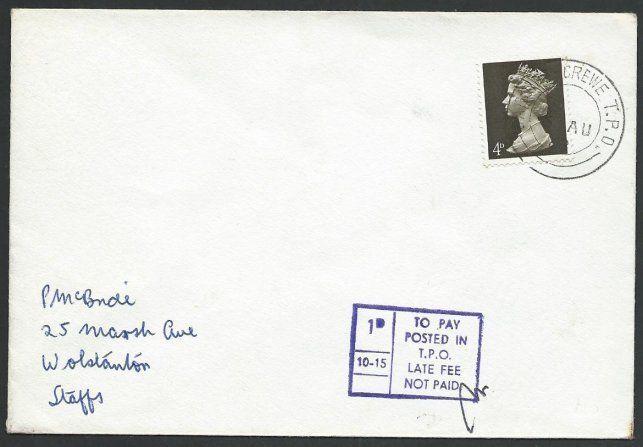 GB 1968 cover CARDIFF - CREWE TPO cds  and TPO Late Fee tax mark...........50332