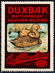 Vintage US Poster Stamp Duxbak Waterproof Leather Belting Chas A Schieren Compan