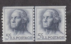 United States # 1229, George Washington,  Shiny Gum, Coil Line Pair, Mint NH