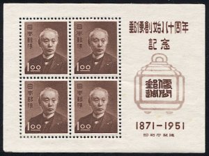 JAPAN  1951 Sc 510a  Mint NH s/s VF, 1y Maeshima, Sakura C218, disturbed gum