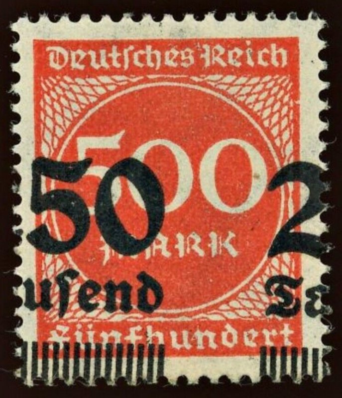 GERMANY SCOTT #260. 250 SHIFTED SURCHARGE ON THE 500 MARK MNH