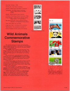 USPS SOUVENIR PAGE WILD ANIMALS COMMEMORATIVE STAMP STRIP OF (5) 1992