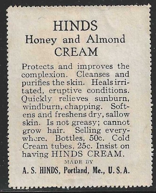 Hinds: Honey and Almond Cream, Early Poster Stamp