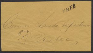 1860 Stampless FREE Rated Cover Berlin UC to Quebec