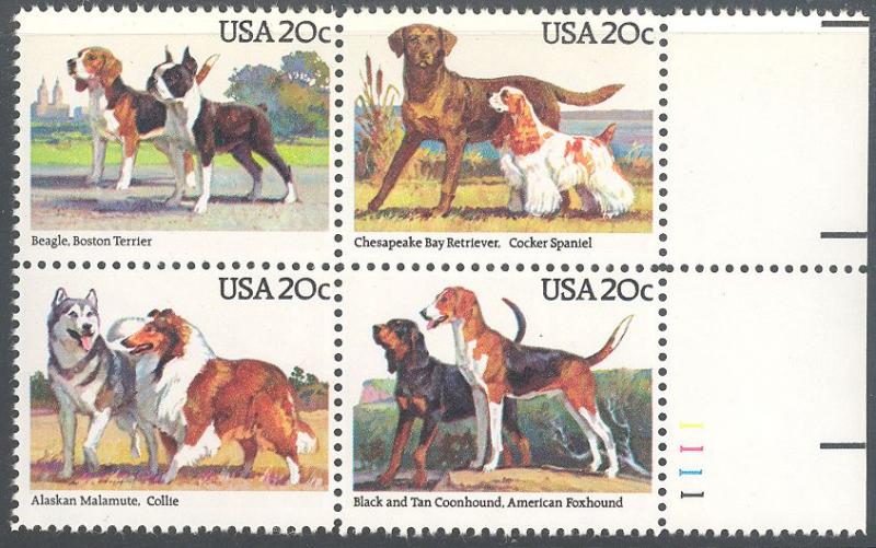 US 2101a MNH with Plate Number in Selvedge - Dogs