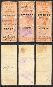 Ceylon Foreign Bill BF44 40c on 3r orange 1st 2nd and 3rd Exchange