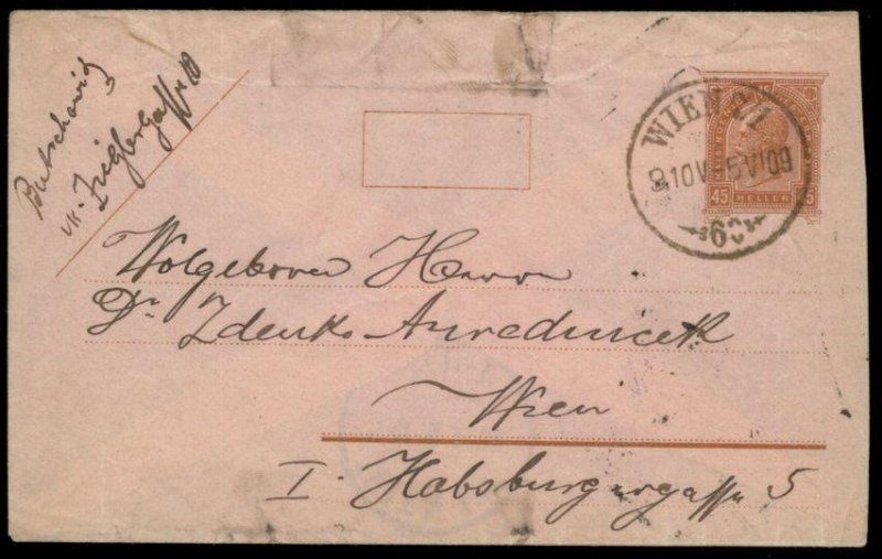 Austria Empire 1909 Rohrpost Pneumatic Mail Postal Stationery Envelope G67177