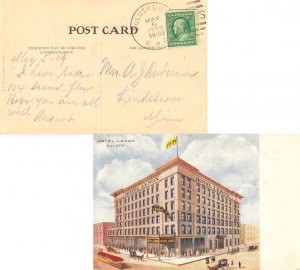 United States U.S. R.P.O.'s Duluth & Mpls 1909 867-D-10  PPC (Hotel Lenox, Du...