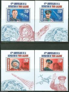 NIGER 2013  45th MEMORIAL ANNIVERSARY YURI GAGARIN  SET OF FOUR DELUXE S/S MINT