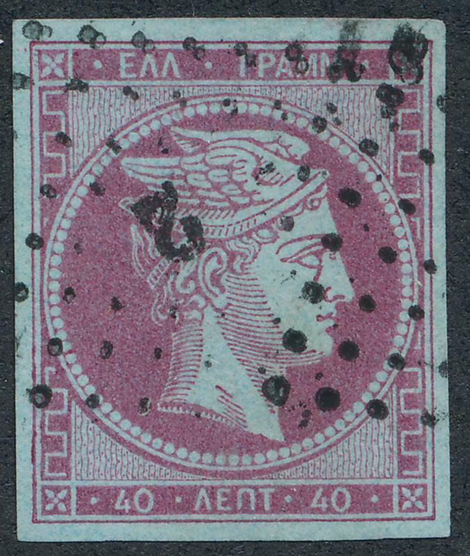 GREECE 14 USED, 4 MARGIN, 40 LEPTA , LIGHT CANCEL