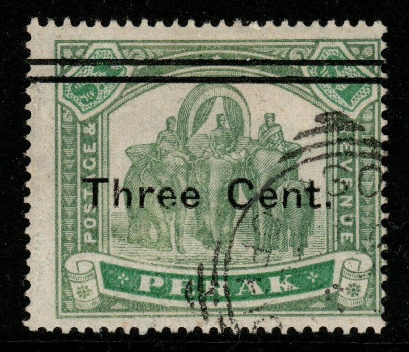 MALAYA PERAK SG86 1900 3c on $1 GREEN & PALE GREEN USED