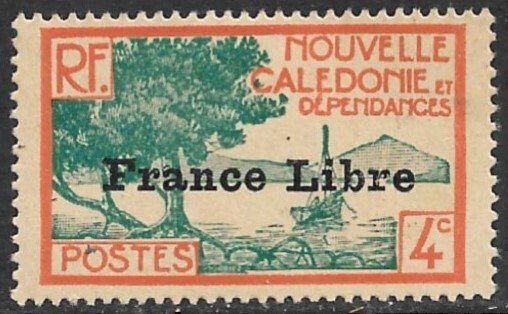 NEW CALEDONIA 1941 4c Scenic View Overprinted FRANCE LIBRE Sc 220 MH