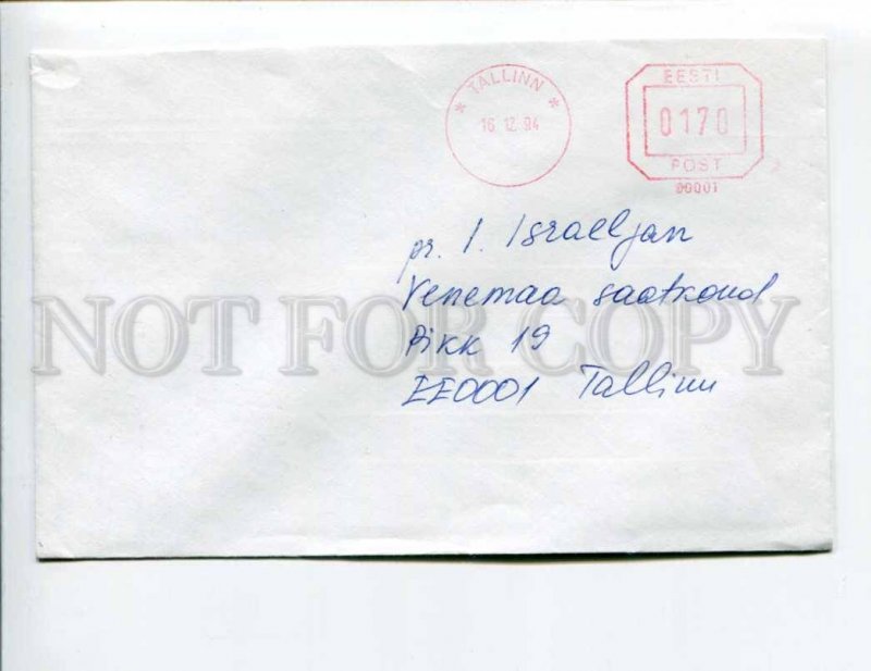 413097 ESTONIA 1994 year Postage meter Tallinn real posted COVER