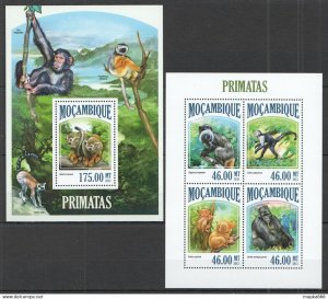 2013 Mozambique Animals Fauna Monkeys Primates Kb+Bl ** St2489