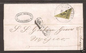 Mexico Sc 9a Diagonal Bisect on 1862 Wrapper, MEPSI Cert. Rare.