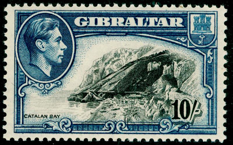 GIBRALTAR SG130a, 10s black & blue PERF 13, UNMOUNTED MINT. Cat £42.