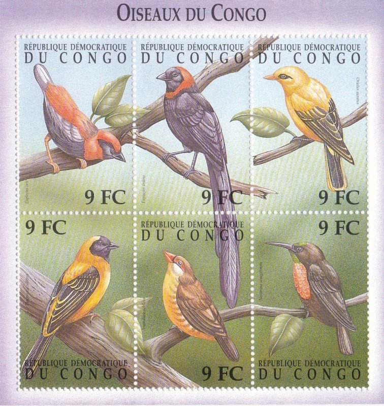 Zaire # 1534-1535, Birds, Sheets of 6, NH, 1/2 Cat,