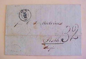 FRANCE 78 AUSTRIA TO HUNGARY big 32 FOLDED LETTER 1863