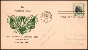 Scott 833 $2.00 Harding Mayne's Cover Service FDC Typed Address Planty 833-55