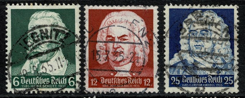 GERMANY 1935 MUSICIANS ANNIVERSARY SET USED SG 570-72 P.14  Wmk.97 XF/SUPERB