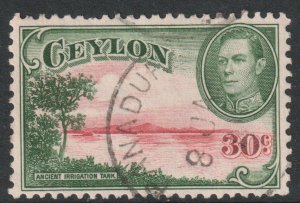 Ceylon Scott 285 - SG393a, 1938 George VI 30c Upright Watermark used