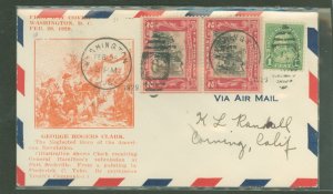 US 651 1929 2c George Rogers Clark/Battle of Vincennes (pair) on an addressed airmail FDC with a Washington, DC first day cancel