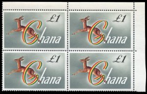 Ghana #97 Cat$20, 1971 £1 Gazelle, corner margin block of four, never hinged