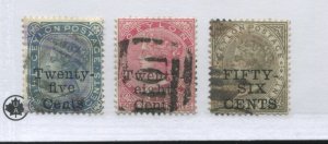 Ceylon QV 1885 overprinted 25, 28 and 56 cents used