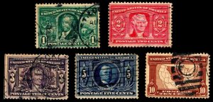 US.#323-327 LOUISIANA PURCHASE ISSUES OF 1904 - USED - VF - CV $92.00 (ESP#478)