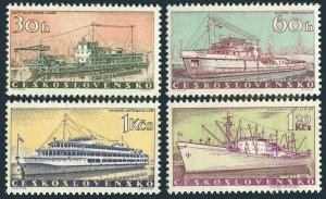 Czechoslovakia 961-964,hinged.Mi 1179-1182. Ships 1960.River Dredge Boat,Tug,
