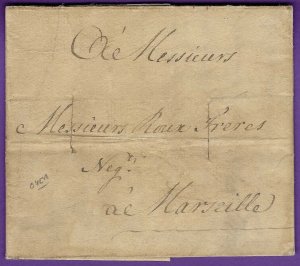 1788 Stampless TURKEY FLS - Marseille, w Contents, FORWARDED! Disinfection Slits