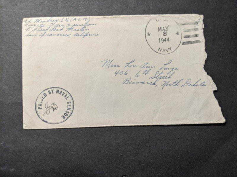 NAVY #151 Dutch Harbor, Alaska 1944 Censored WWII Naval Cover AIR OPERATIONS