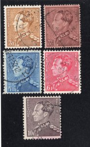 Belgium 1936-51 3fr to 10fr Leopold III, Scott 300, 304-307 used, value = $1.25