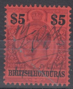 1913-21 BRITISH HONDURAS KGV $5 PURPLE & BLACK/RED (SG# 110) USED VF