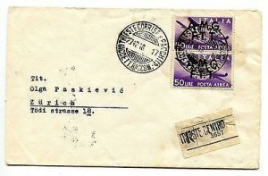 Air Mail Lire 50 pair on cover Racc. for Switzerland