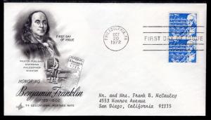 US 1393D Ben Franklin Artcraft Typed FDC