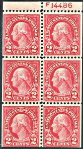 SC#554c 2¢ Washington Booklet Pane of Six (1923) MDG